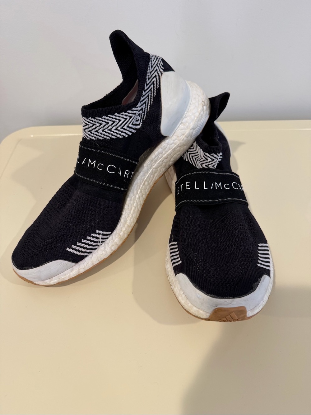 Stella McCartney X Adidas Black and White Knit Slip-On Sneakers - size 10.5